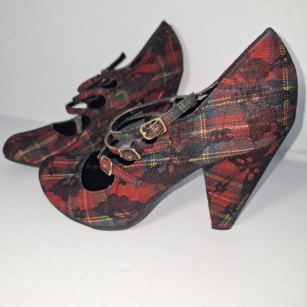 Y2K MIA Scarlett Plaid Mary Jane Heels Triple Strap Tartan Round Toe Size 8.5 - Picture 13 of 13